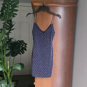 B. Smart Glitter Navy And Silver Diamond Pattern Bodycon Mini Dress